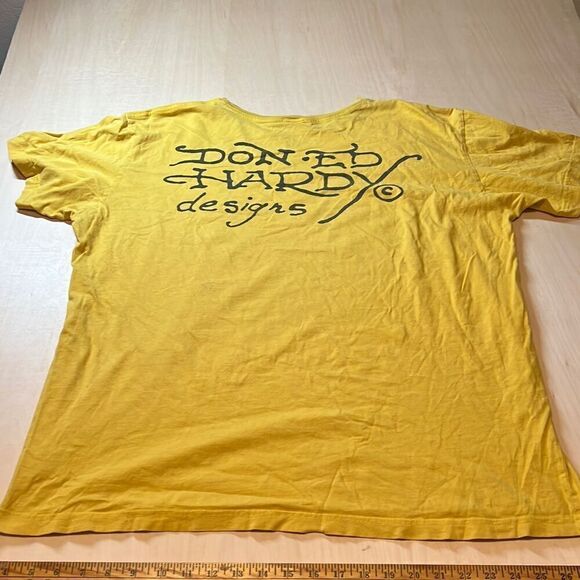 Ed Hardy T-Shirt Yellow With Tiger Graphic‎ Tee Short Sleeve Crew Mens XXLarge - Picture 7 of 7